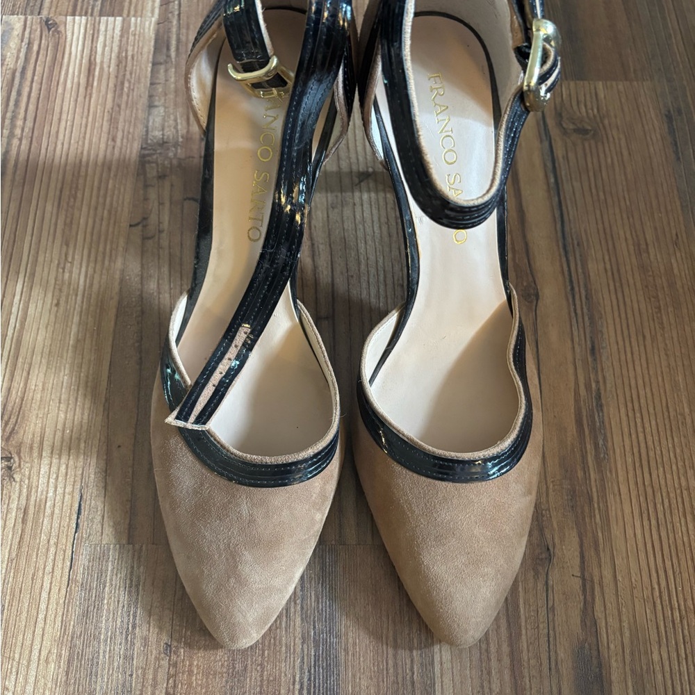 Franco Sarto Tan and Black Heels with Chic Design